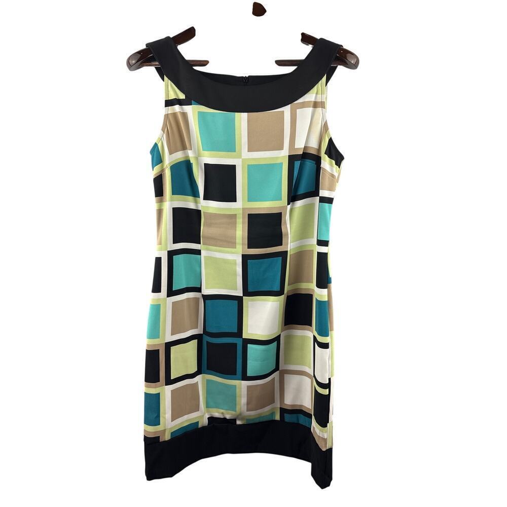 Women’s Connected Size 12 Multicolor Square Patterned 60’s Style Dress